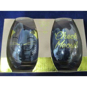 Check Meowt! Gold Cat Face  22oz.TMD Stemless Wine Glasses New IOB